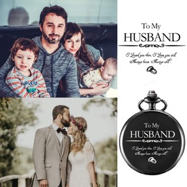 TREEWETO Engraved Pocket Watch for Men Husband To My Husband Pocket Watches for Husband Birthday Valentine's Day Wedding Black, black, 主义