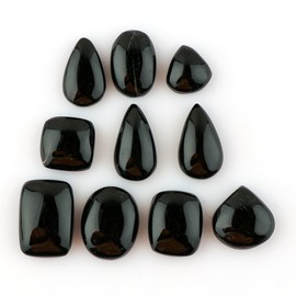 CRYSTALINES 10pcs Natural Black Onyx Gemstone Cabochons, Wholesale Polished Stone, DIY Jewelry Making, Healing Wicca & Reiki Crystals, Unique Bulk Lot, Wire Wrapping, Gem Collection