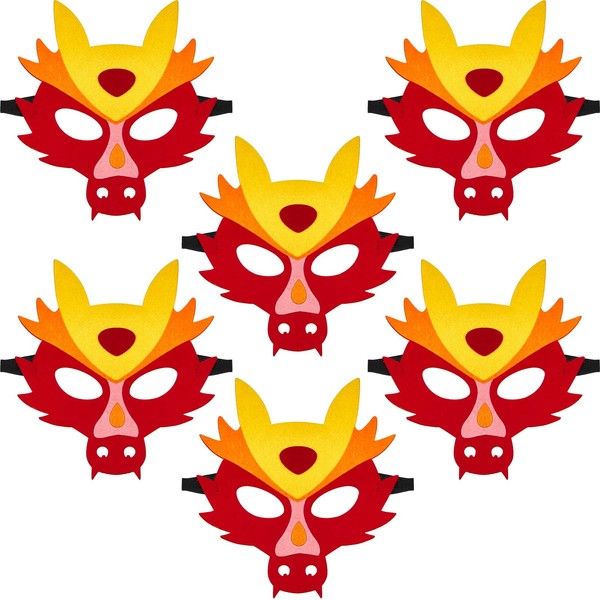 SKYLETY 6 Pcs Dragon Mask Chinese Felt Dragon Mask Lunar Year of the Dragon Mask Dragon Cosplay Party Supplies Dress up Mask for Chinese Lunar New Year Animal Theme Party