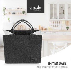 smøla Felt Bag - Shopping Bag Large & Foldable I Shopper Women's Tote Bag - Handbag Market Bag Shopping Bag, Felt Bag, Anthracite and precious grey