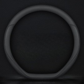 Car Steering Wheel Cover, Universal 15" Black,Comfortable, Non-Slip, Sport Style,Soft, Breathable Round/D-Shaped wear Resistant Leather Grip Covers (D,Nappa Leather)