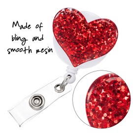 Boao 10 Pieces Heart Retractable Badge Reel, ID Badge Holder with Swivel Alligator Clip for Nurses Worker Women Christmas Valentine Gift