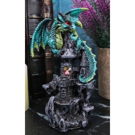 Green Earth Dragon Perching On Castle Tower Top Statue With Rhinestone Crystal
