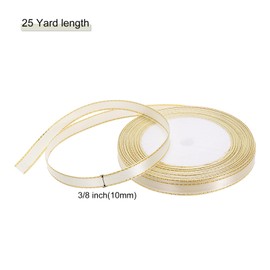 MECCANIXITY 3/8 Inch 25 Yard Wide Satin Ribbon with Gold Edges Border Grosgrain Fabric Ribbon for Gift Wrapping Wedding Bouquet, Beige