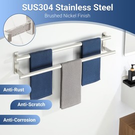 SAYAYO Double Towel Bar for Bathroom, 31.5 Inch Brushed Nickel Bath Towel Rack Towel Holder Wall Mounted, SUS304 Stainless Steel