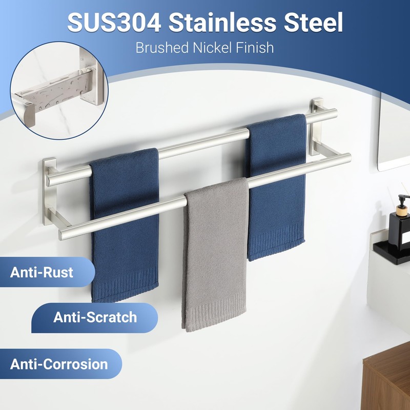 SAYAYO Double Towel Bar for Bathroom, 31.5 Inch Brushed Nickel