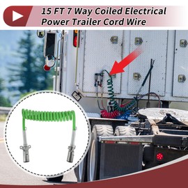 HEROFFIX 7 Way Coiled Electrical Power Trailer Cord Wire Female Plug Trailer Extension Cable for Semi Trucks Tractors 15 Feet Green Zinc Alloy