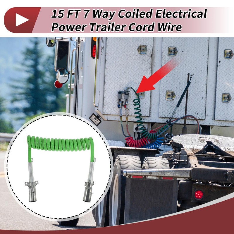 HEROFFIX 7 Way Coiled Electrical Power Trailer Cord Wire Female
