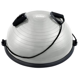 ZELUS Balance Ball Trainer Half Yoga Exercise Ball with Resistance Bands and Foot Pump for Yoga Fitness Home Gym Workout (Gray)