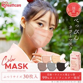 Iris Ohyama PN-NC30MMB Non-Woven Pleated Mask, Made in Japan, 30 Pieces, Regular Size, Small Face, Skin Tone, Cheek-Colored Mask, Disposable, Stylish, Gentle on Ears, Mocha Brown