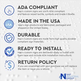 NapTags - ADA Compliant Shower Sign With Braille (8" X 6", Black Sign), Indoor, Easy Installation