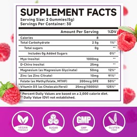 MEENCCD Myo-Inositol & D-Chiro Inositol Gummies, 40:1 Ratio Inositol with Vitamin D3, Magnesium Glycinate, Folate & Zinc, Inositol Supplement for Female Health, Raspberry Flavor, 60 Count