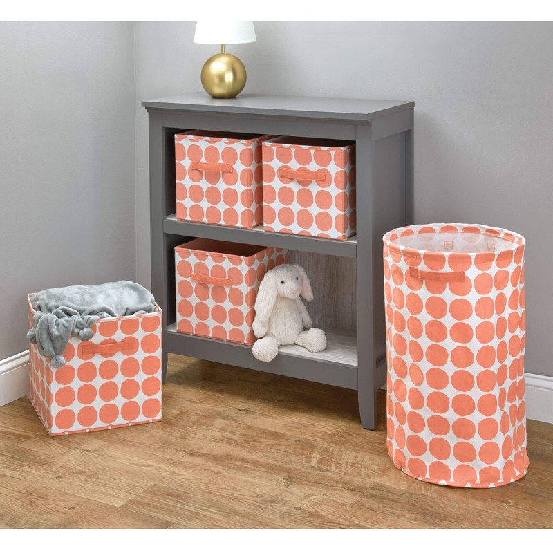 InterDesign Dot Fabric Storage Cube Bin, Medium Basket Container with