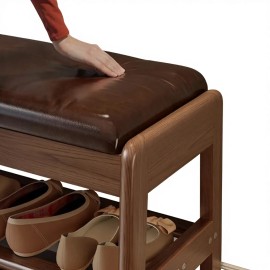 Small Rectangular Shoe Rack Bench 2-Tier Flip-Top Storage Walnut Upholstered Seat for Entryway & Hallway XD014color: Dark walnut upholstered seat, size: 11.8"D x 23.62"W x 15.7"H