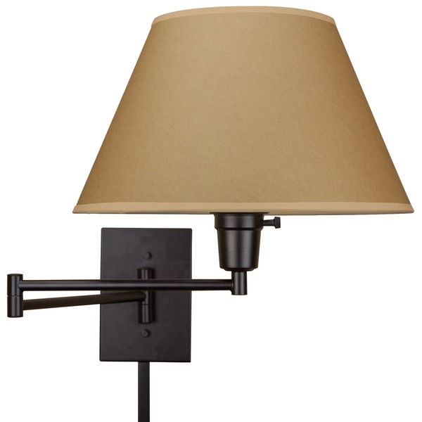 Kira Home Cambridge 13" Swing Arm Wall Lamp - Plug in/Wall Mount, Opaque Paper Shade, 150W 3-Way + Cord Covers, Black Finish