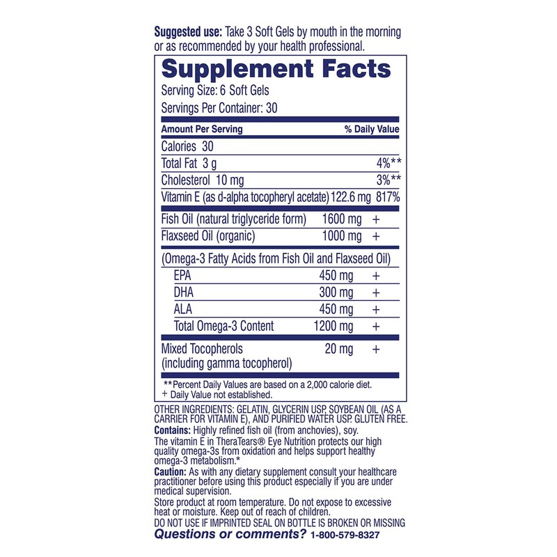 TheraTears Omega 3 Supplement for Eye Care, 1200mg Fish Oil