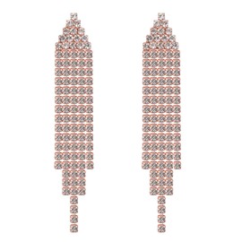 SELOVO Long Chandelier Tassel Dangle Earrings Party Jewelry Clear Austrian Crystal (Rose Gold)