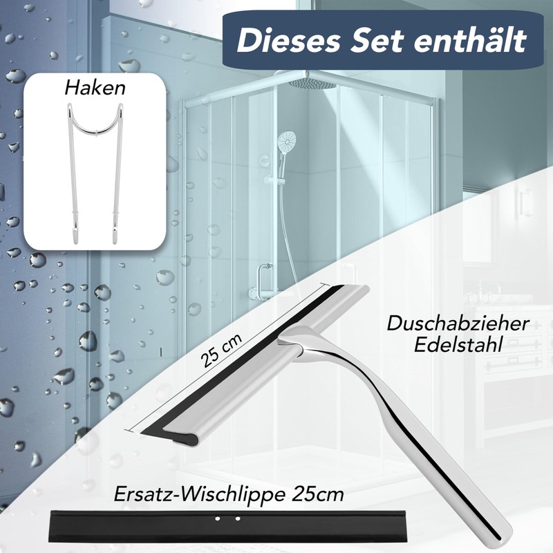 kowald Shower Squeegee Stainless Steel 25 cm Wide with Hanger