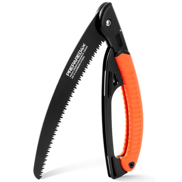 Portable Survival Folding Hand Saw - 11'' Steel Blade, Camping Saw, Heavy Duty & Lightweight w/Non-Slip Handle & Hand Guard - Compact Pocket-Sized Pruning Saw for Outdoor, Camp, Garden, Tree Pruning