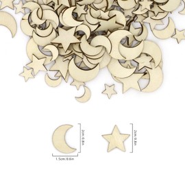 Wooden Star and Moon Eid Decorations, 200PCS Mixed Size Wood Star Moon Slices Embellishment for Crafting Wedding Party Scrapbook DIY Decoration A5MPXXYL