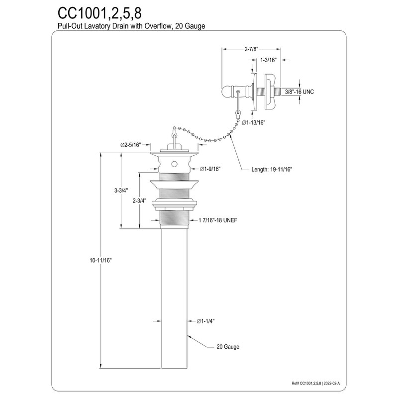 Kingston Brass CC1002 Concord 20 Gauge Pull-Out Lavatory Drain with