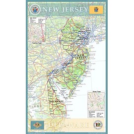 New Jersey and Delaware Map - 14.3 x 23.3 Inches - Paper Laminated