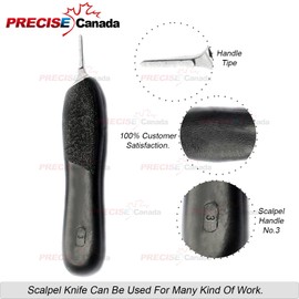 PRECISE CANADA: Box of 100 Pieces Carbon Steel Scalpel Blade #10 with Free Handle # 3 Black Color Plastic Handle