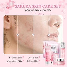 Set De Cuidado Facial De 8 Piezas, Kit Hidratante Facial Con Aroma A Flor De Cerezo, Set Hidratante Para Mujer, Kit De Viaje Con Mascarilla Facial, Cr