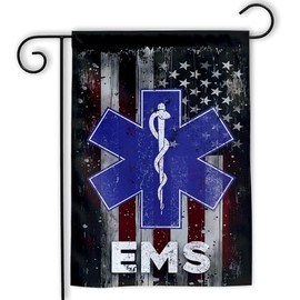 MAIANEY (12"x18") EMS Week Garden Flag EMS Garden Flags American Flag Star of Life Paramedic Flag Emergency Medical Services EMS Week Gifts Outdoor Decorations House Yard Patio Porch Double Sided