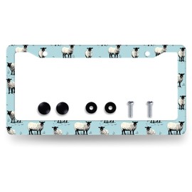 Cute Sheep License Plate Frame Animals License Plate Holder Stainless Steel Funny Design Compatible with Standard License Plate for USA Canada 12.3" x 6.3" with 2 Screws