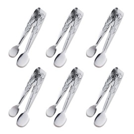 6PCS Mini Serving Tongs, 4Inch Rose Stainless Steel Sugar Cube Tongs, Sliver Small Ice Tong for Tea and Coffee Party, Appetizers, Desserts by Sunenlyst (6PCS Silver)