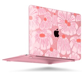 MEEgoodo for MacBook Air 13 inch Case 2021 2020 2019 2018, Cover Fit Model A2337 M1 A2179 A1932, Clear Case for 13.3-inch Laptop, Hard Shell Cases for MacBook Air M1, Pink Style Floral
