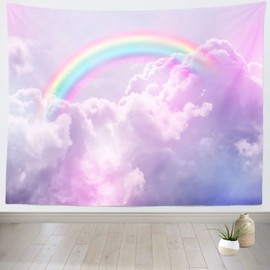 Loccor 7x5ft Dreamy Rainbow Tapestry Photo Backdrop Fluffy Clouds Pink Purple Tapestries Wall Hanging Art Decorations for Kids Baby Bedroom Living Room Dorm Kids Play Room