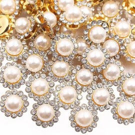 120 Pcs 12mm Sunflower Sew on Pearls Rhinestones Crystal Glass Gems, Metal Claw Rhinestones Jewels for Crafts, Glitter Gemstones for Clothes Shoes Cap Earring Belt Sewing Accessories(19 White Pearl)