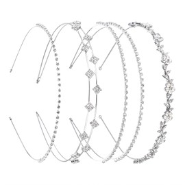 4 PCS Rhinestone Headband,Silver Bridal Wedding Headband Rhinestone Headbands for Women Silver Headpiece Crystal Flower Leaves Crown Metal Hair Band Tiara Prom Hair Accessories for Women
