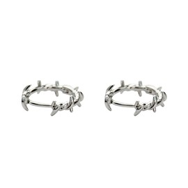 Rhodium on Sterling Silver Twisted Thorn Branch Barb Wire Circle Hoop Sleeper Unisex Earrings