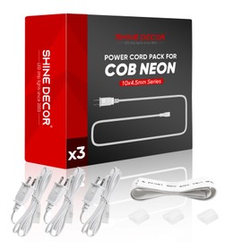 Shine Decor 6FT Long LED Power Cord with Fuse, Only for 10x4.5mm 120V Flexible COB LED Neon Rope Light, Pack of 3