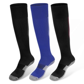 3 Pairs Soccer Socks, Sport Knee High Socks Calf Compression Athletic Socks for Adult Men and Women Football, Running (AU, Numeric, 5, 11, Regular, Regular, Style 1-3 Pairs)