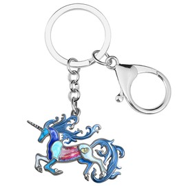 Lindo llavero de unicornio de aleación esmaltada para mujeres, regalos de unicornio para niñas, cartera de anime, Azul / Patchwork, 29mm x 40mm
