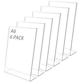 Pack of 6 A6 Stands, DIN Table Stand, Acrylic Stand for Poster, Flyer, Menus, Transparent Stand, Acrylic Paper Sign Holder, for Restaurant, Counter, Cafés, Shop, Office