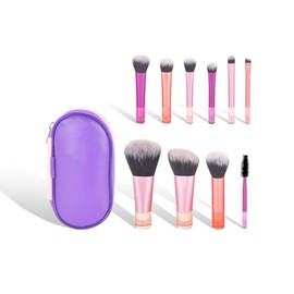 Juego de 10 brochas de maquillaje de viaje portátiles con bolsa, cerdas sintéticas suaves de cara completa para base, sombra de ojos, contorno de rubo