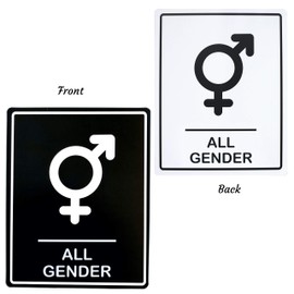 Restrooms Sign - Double Sided Bathroom Sign for Doors - Washable PVC Sign (All Gender Symbol 1)