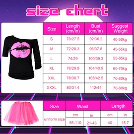 Herefun 80s 90s Costume Women's Outfit 80s 90s Women's Carnival Retro Party Costume 80s Theme Party Tutu with T-Shirt Bum Bag Earring Necklace Mesh Gloves
