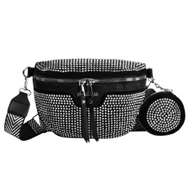 Cozlly Women's Bum Bag, Rhinestone PU Belt Bag, Women's Crossbody Bag, Wide Strap, Leather Shoulder Bag, Women's Small, Shoulder Crossbody Chest Bag with Coin Purse Pendant, silver, Fashion