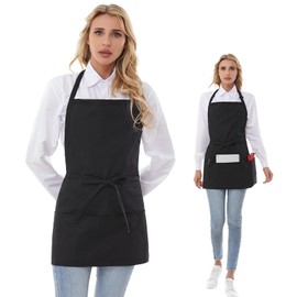 Yloxuf Aprons for Women with Pockets, Chef Apron for Men, Aprons for Cooking, Black Server Aprons, 2-Pack
