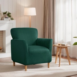 SONNACH Stretch Chair Covers with Arms 1-Piece Banquet Armchair Slipcover Velvet Mid Century Modern Armchair Slipcover Anti-Slip Furniture Protector for Living Room Friendly for Kids Pets (Kelly)