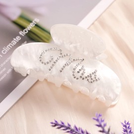 Saliyaa Pinza para El Pelo de Novia Pinza para El Pelo de Acrílico Regalo de Boda para La Decoración Del Cabello de La Novia Logotipo de Diamantes de Imitación de Doble Cara Blanco Despedida de Solter