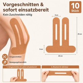 Jusyde Knee Tape Pre-Cut Kinesiology Tape Pack of 10 (Skin Colour)