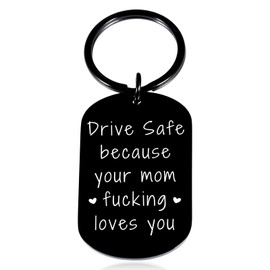 Funny Drive Safe Keychain for Son Daughter, Stocking Stuffers for Adult Young Boy Girl Men Women, Drive Safe Because Your Mom Loves You Keychain Gifts from Mom, Christmas Valentines Day Birthday Gifts