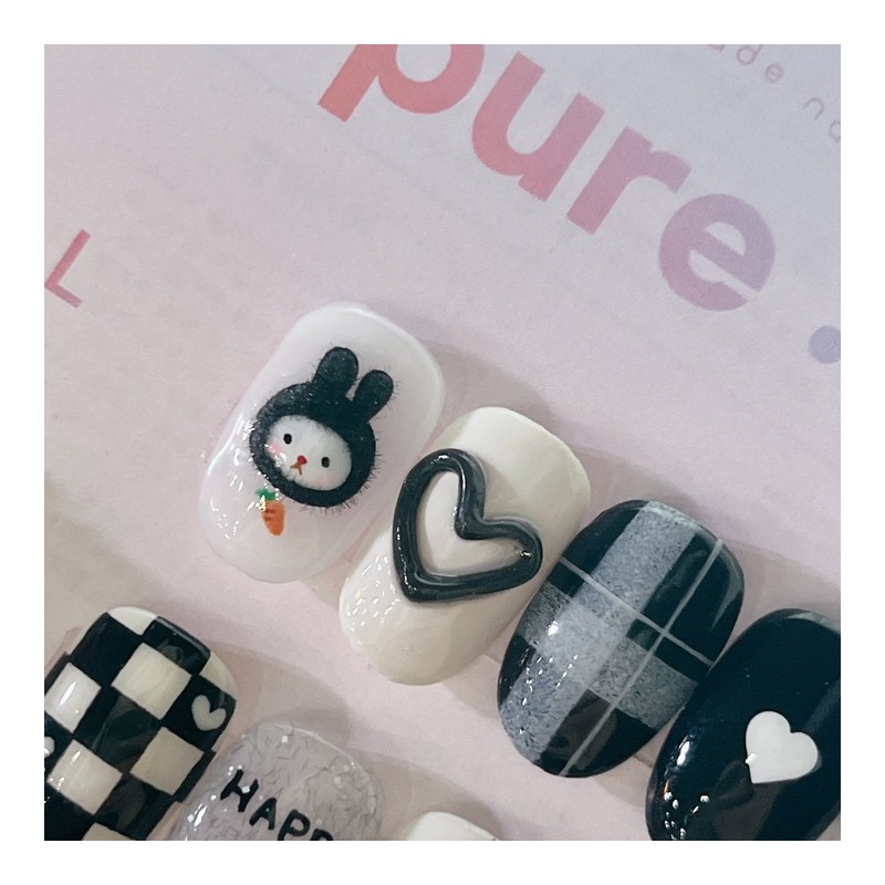 ❷⓿❷❸Black RabbitHandmade Nail Tips - Petite Square / ❷⓿❷❸흑토끼수제네일팁 -